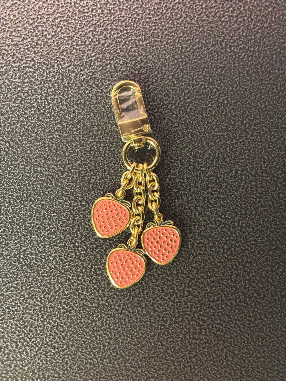Gold-tone Keychain with Pink Strawberry Charms